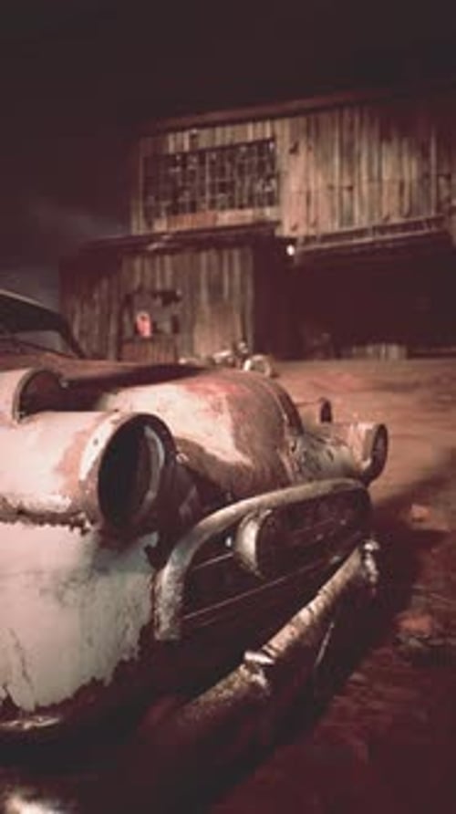 Vintage Car Parked By Barn