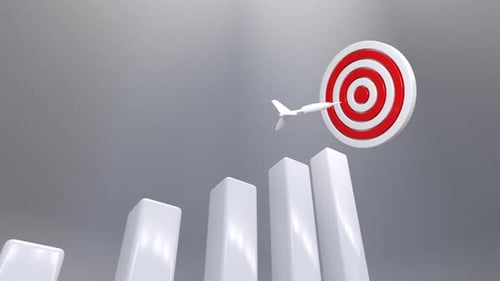 3D Animation of Dart Hitting Target with Increasing Bar Graph