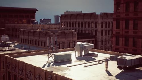 Vista desde la azotea de un horizonte urbano con edificios y equipos Comerciales