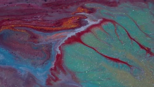 Colorful Abstract Liquid Patterns with Glittering Shimmers and Streaks