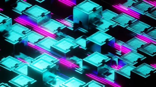 Animation en boucle de mouvement néon de science-fiction rose et cyan en 1080Hd