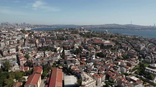 Aerial View of European Side of Istanbul, Turkey, Religious Landmarks and Residential Neighborhood
