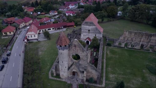 Cistercian Monastery of Carta, Cinematic Image from a Drone. The Abbey Church in Transylvania, Roman