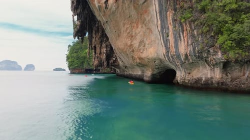 Beautiful Aerial View of Krabi Thailand with Longtail Boat