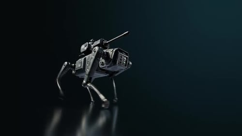 Futuristic Armed Quadruped Robot in Motion