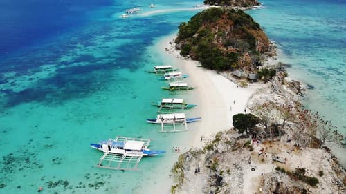 Aerial view of tropical beach on the Bulog Dos Island, Philippines. Beautiful tropical island with s