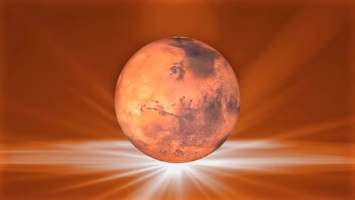 Front view of rotating 3d mars planet with background, science and technology Video concept. Vd 891