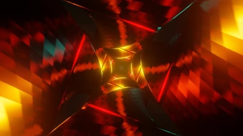Dynamic VJ Loop Showcasing a Scifi Infinite Tunnel Illuminated By a Spectrum of Multicolor Neon