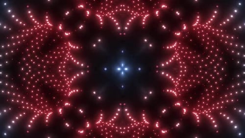 Dynamic light patterns create a vibrant tunnel effect with digital dots
