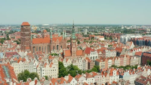Panorama of the Old Town of Gdansk Poland Aerial View