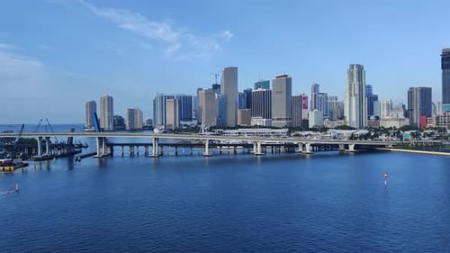 Scenic Miami skyline panoramic view. Aerial view of downtown with beautiful sunny day video backgrou