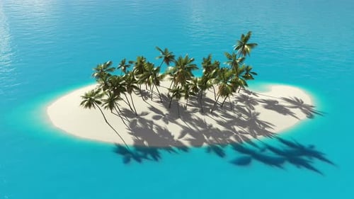 Vacation on a tropical island in the ocean with palm trees and sea.
