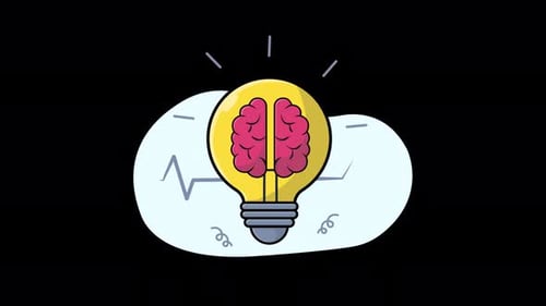 Light Bulb with a Brain Inside. Brainstorming Concept Animation Video - Transparent