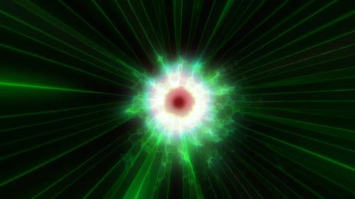 A vibrant explosion of green light beams creating a dynamic energy abstract