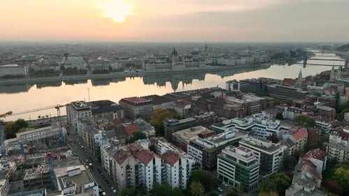 Aerial view of Budapest Parliament Building. Hungary Capital Cityscape at sunrise, Hungary