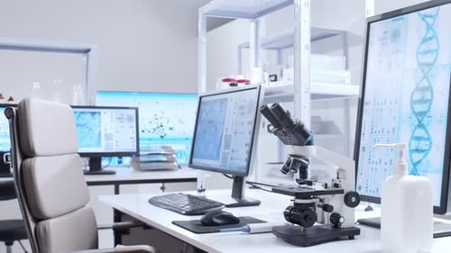 Modern Science Lab with Computers and Microscope