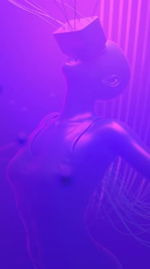 Neon Digital Futuristic Figure with Virtual Reality Headset