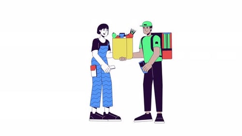 2D Flat Design Online Grocery Delivery Payment Animation