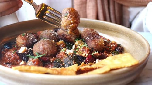Closeup of Turkey Meatballs on a Plate