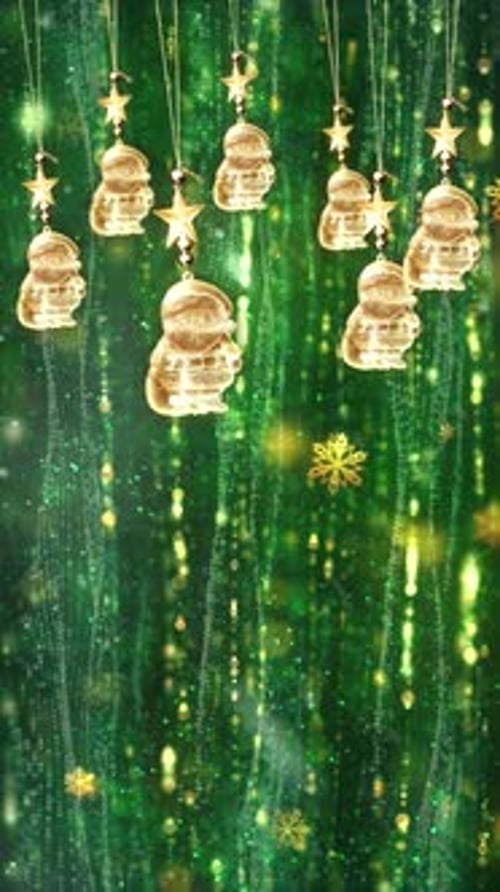 Golden Christmas Ornaments and Falling Snowflakes Background Loop
