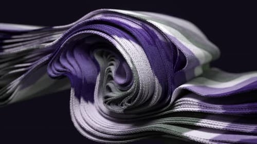 A 3D Swirl of Fabric in Purple and Silver Hues Showcasing a Graceful Flow 3D Animation