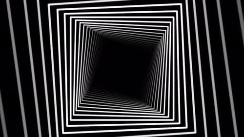Black and white retro lines spinning tunnel loop animation.