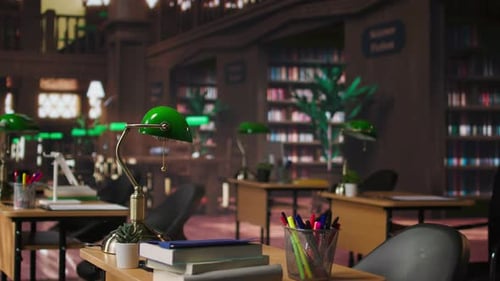 Empty Inspiring Library Interior with Heritage Design and Peaceful Lighting