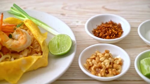Pad Thai with Shrimp, Noodles, and Tasty Garnish