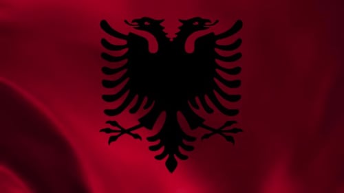 Waving Albanian Flag with Double-Headed Eagle