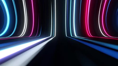 Colorful Neon Light Trails Digital Tunnel Loop Background
