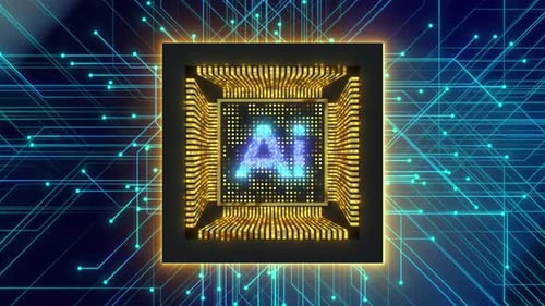 AI-powered Arm CPU. Circuit board. Technology background. CPU concept. Motherboard digital
