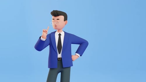 Animated 3D Business Character Points Upwards