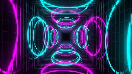 Cyan And Pink Neon Spirals Behind Bars Background Vj Loop In 4K