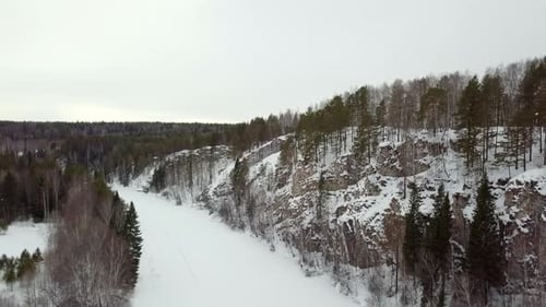 Winter Landscape Snowy Mountains Trees Wilderness Tranquility Exploration Adventure Stock Clip