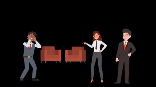 Empleados de oficina masculinos y femeninos discuten en el lugar de trabajo en Alpha