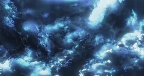 Animated Abstract Blue Sky with Glowing Clouds and Lightning