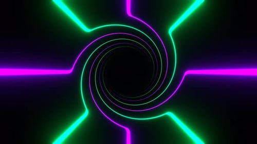 Purple And Turquoise Rotating Spiral Neon Lines Background Vj Loop In 4K