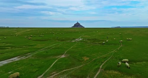 Aerial View of Amazing Mont Saint Michel Castle Fly Over Mont SaintMichel One of Europe's Most