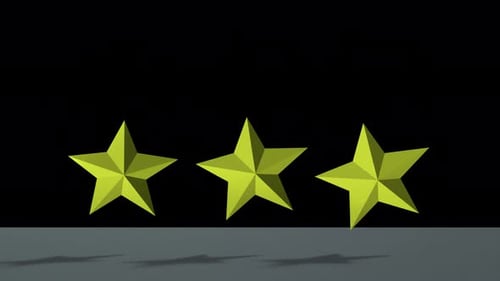 Concept de classement à trois étoiles d'or sur fond sombre, rendu 3D minimal sur Alpha Channel 4K