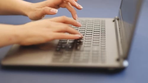 Woman Typing on Laptop Keyboard in the Office Close Up Woman Hands Writing on Laptop Computer