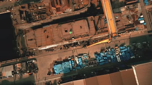 Aerial Top Down View of Old Rusty Ships Placed for Disposal