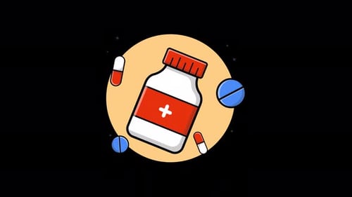 Animated Flat Design Medicine Bottle with Pills Illustration