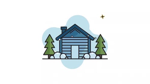 Animated Winter Cabin with Falling Snow