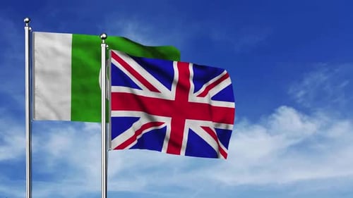 Waving Flags Nigeria United Kingdom Blue Sky Animation