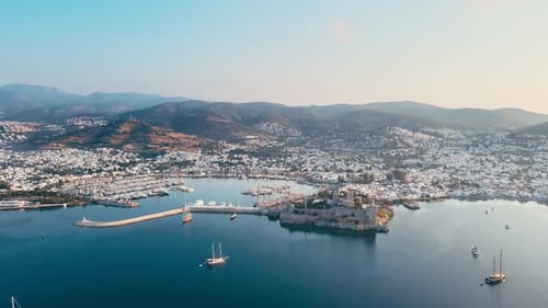Cityscape of Bodrum Ancient Castle in Bodrum Town on Aegean Coast