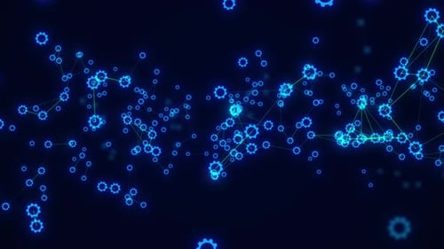 Futuristic Digital Network of Interconnected Blue Glowing Gears Background