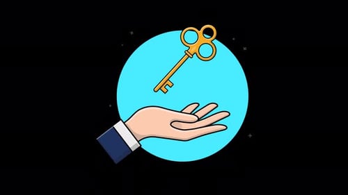 Hand with Golden Key. Key to Success Concept Animation Video - Transparent
