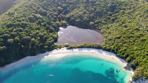 Drone view of akoli beach in erimitis,Corfu, Greece