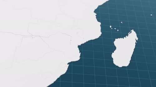 Highlight mit 3D-Karte in Blau von Mosambik mit Zeigernadel, umgeben von anderen Ländern in Weiß