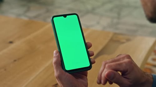 Businessman Scrolling Smartphone Green Screen